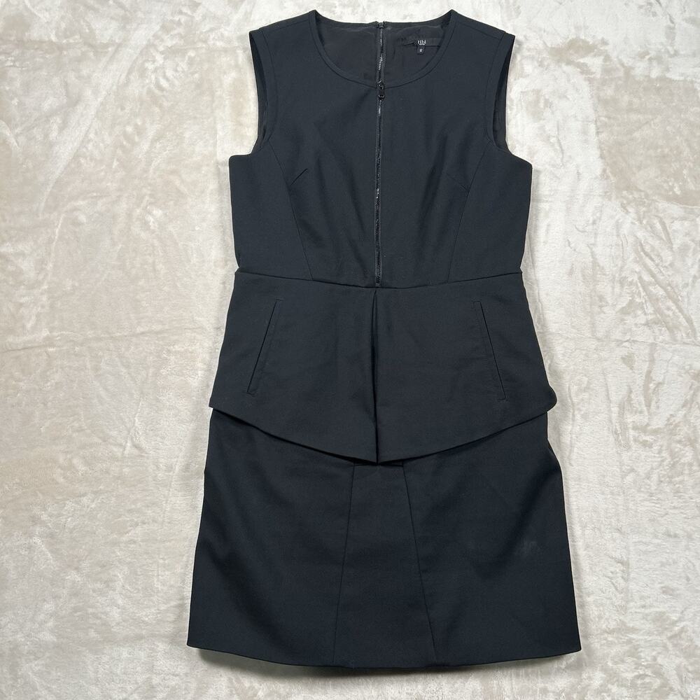 Tibi City Stretch Peplum Midi Dress Black Women’s Size 10 LBD
